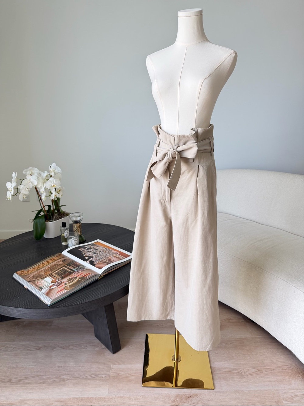 Stella McCartney Paperbag Waist Wide Leg Cropped Pants Belted Beige IT 40 $795